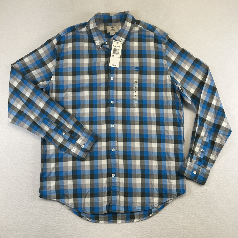 Timberland Shirt Mens Large Blue Plaid Slim Fit Button Down Long Sleeve Casual